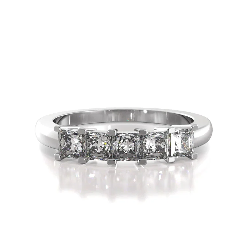 Women's Diamond Rings with Opal Inlays and Diamond Accents for a Mysterious and Iridescent Look1.00 ct. Princess Diamond Five Stone Wedding Band Women's Diamond Rings with Opal Inlays and Diamond Accents for a Mysterious and Iridescent Look1.00 ct. Princess Diamond Five Stone Wedding Band