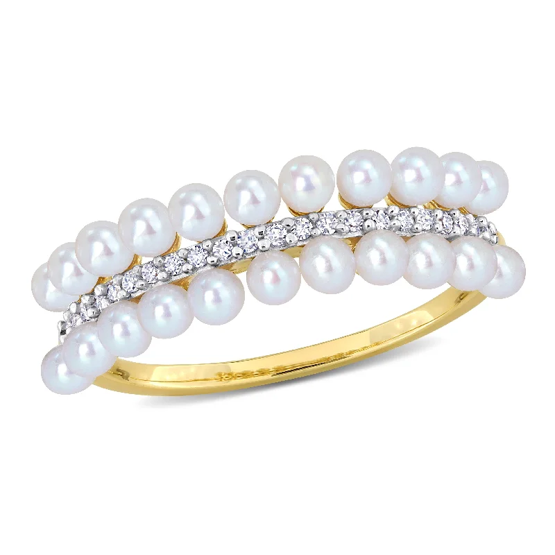 Miadora 2-2.5mm Cultured Freshwater Double-Row Pearl and 1/10ct TDW Diamond Ring in 14k Yellow Gold Miadora 2-2.5mm Cultured Freshwater Double-Row Pearl and 1/10ct TDW Diamond Ring in 14k Yellow Gold