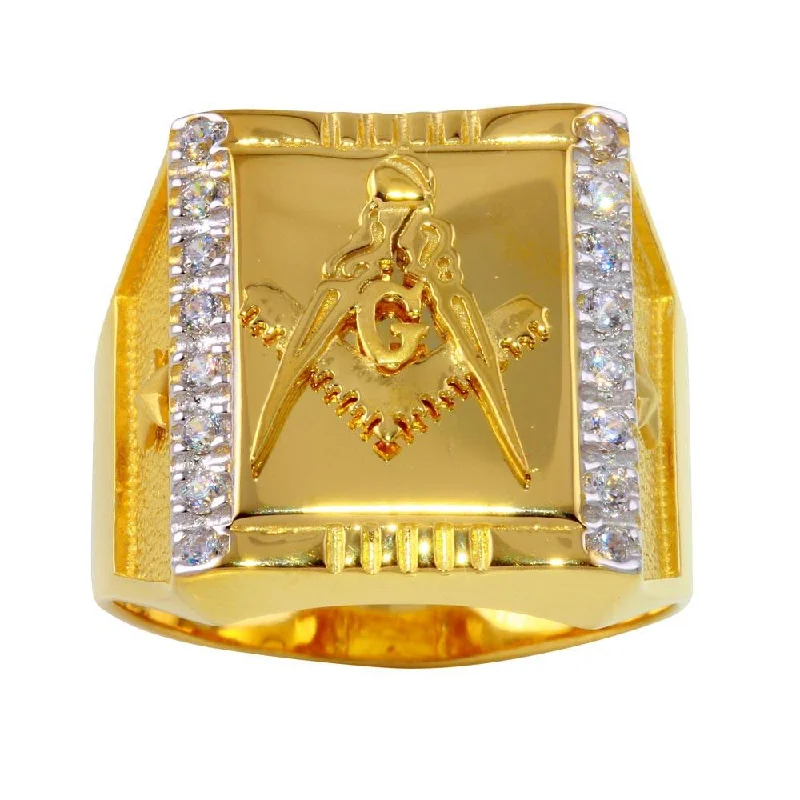 Men's diamond - encrusted engagement rings for a luxurious touchTwo-Tone 925 Sterling Silver Square Masonik Ring with CZ - GMR00238GR Men's diamond - encrusted engagement rings for a luxurious touchTwo-Tone 925 Sterling Silver Square Masonik Ring with CZ - GMR00238GR