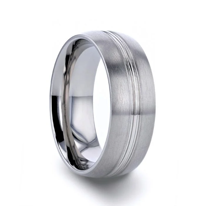 Men's tribal - print rings for a unique aestheticUPTON Titanium Brushed Finish Men’s Wedding Ring with Polished Grooved Center Men's tribal - print rings for a unique aestheticUPTON Titanium Brushed Finish Men’s Wedding Ring with Polished Grooved Center