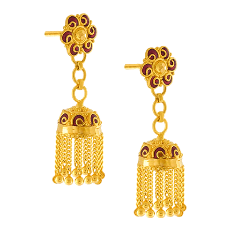 Three - Stone Women's Diamond Rings Symbolizing Past, Present, and Future with Emerald - Cut Diamonds22KT Yellow Gold Jhumki Earrings For Women