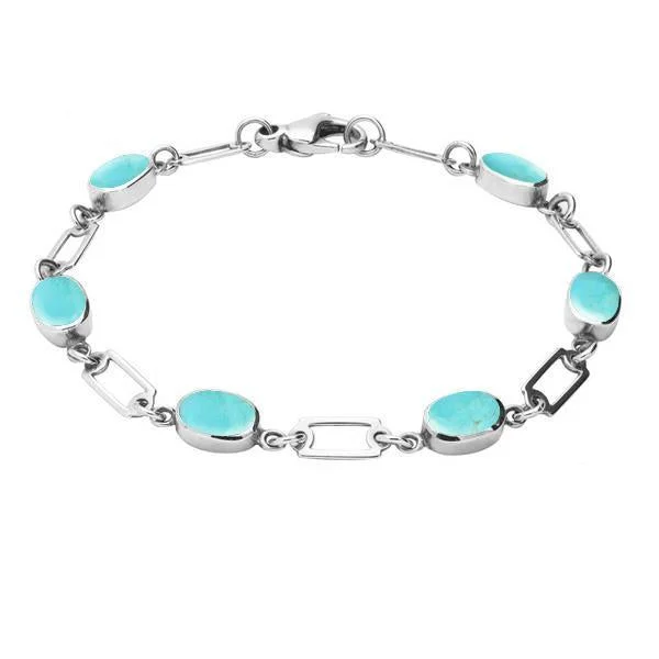 Sterling Silver Turquoise Oval Linked Bracelet