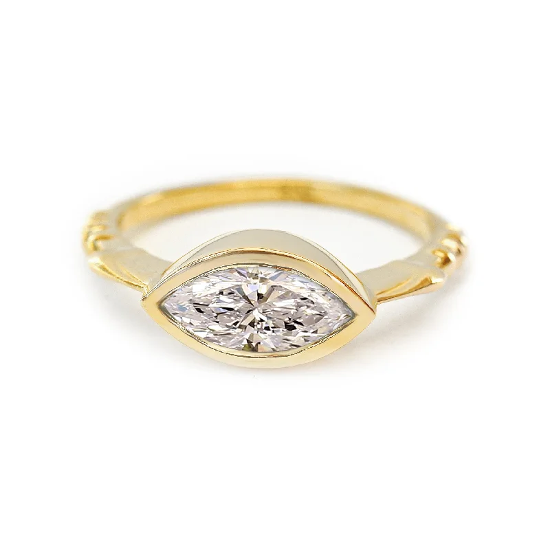 Cushion - Cut Women's Diamond Rings in Platinum with a Soft and Romantic AppearanceEast West Marquise Bezel Set, Diamond Solitaire Engagement Ring Cushion - Cut Women's Diamond Rings in Platinum with a Soft and Romantic AppearanceEast West Marquise Bezel Set, Diamond Solitaire Engagement Ring