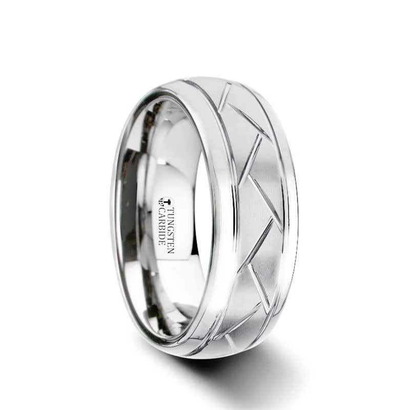 Men's kinetic rings with moving partsThorsten OCTAVIAN Domed Tungsten Carbide Ring with Crisscross Grooves and Brushed Finish - 8mm Men's kinetic rings with moving partsThorsten OCTAVIAN Domed Tungsten Carbide Ring with Crisscross Grooves and Brushed Finish - 8mm