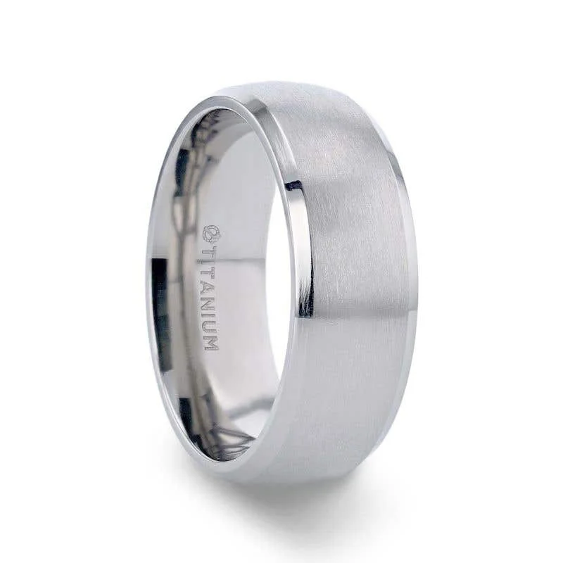 Men's meteorite - inlay rings for a cosmic touchThorsten DUSTIN Chrome-Plated Titanium Domed Brushed Center Men's Wedding Ring with Polished Beveled Edges - 8mm Men's meteorite - inlay rings for a cosmic touchThorsten DUSTIN Chrome-Plated Titanium Domed Brushed Center Men's Wedding Ring with Polished Beveled Edges - 8mm