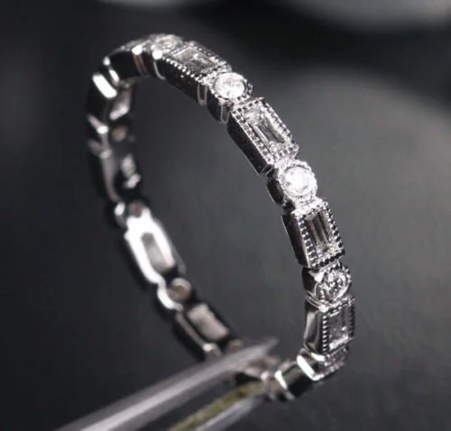 Anniversary rings with a diamond - and - amethyst combinationBezel-Set Baguette Diamond Eternity Wedding Band Milgrain 14K White Gold Anniversary rings with a diamond - and - amethyst combinationBezel-Set Baguette Diamond Eternity Wedding Band Milgrain 14K White Gold