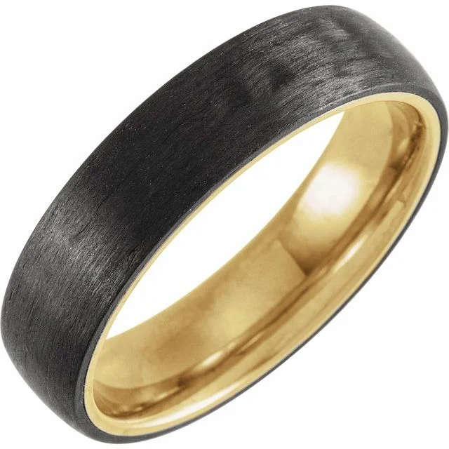 Men's waterproof rings for water - based activities18K Yellow Gold PVD Titanium & Carbon Fiber 6 mm Half Round Band Men's waterproof rings for water - based activities18K Yellow Gold PVD Titanium & Carbon Fiber 6 mm Half Round Band