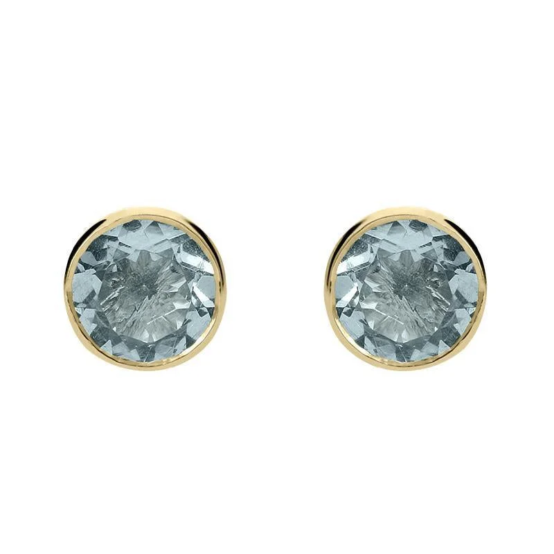 9ct Yellow Gold Aquamarine 5mm Round Rub Over Set Stud Earrings