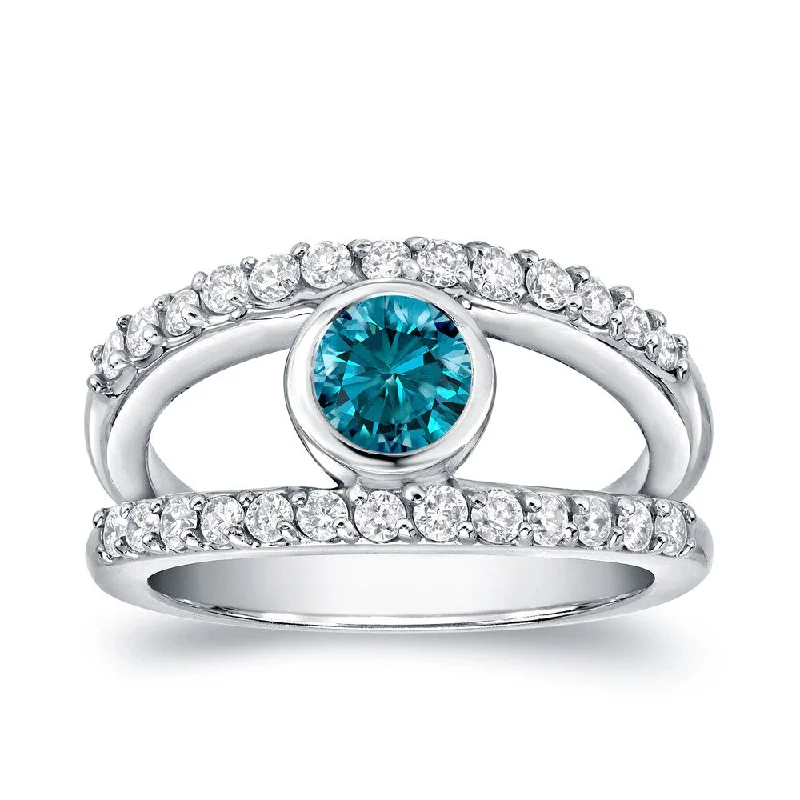 Cushion - Cut Women's Diamond Rings in Platinum with a Soft and Romantic AppearanceAuriya Modern Wide Split Shank Bezel Set Blue Diamond Ring 1ct TDW 14k White Gold Cushion - Cut Women's Diamond Rings in Platinum with a Soft and Romantic AppearanceAuriya Modern Wide Split Shank Bezel Set Blue Diamond Ring 1ct TDW 14k White Gold