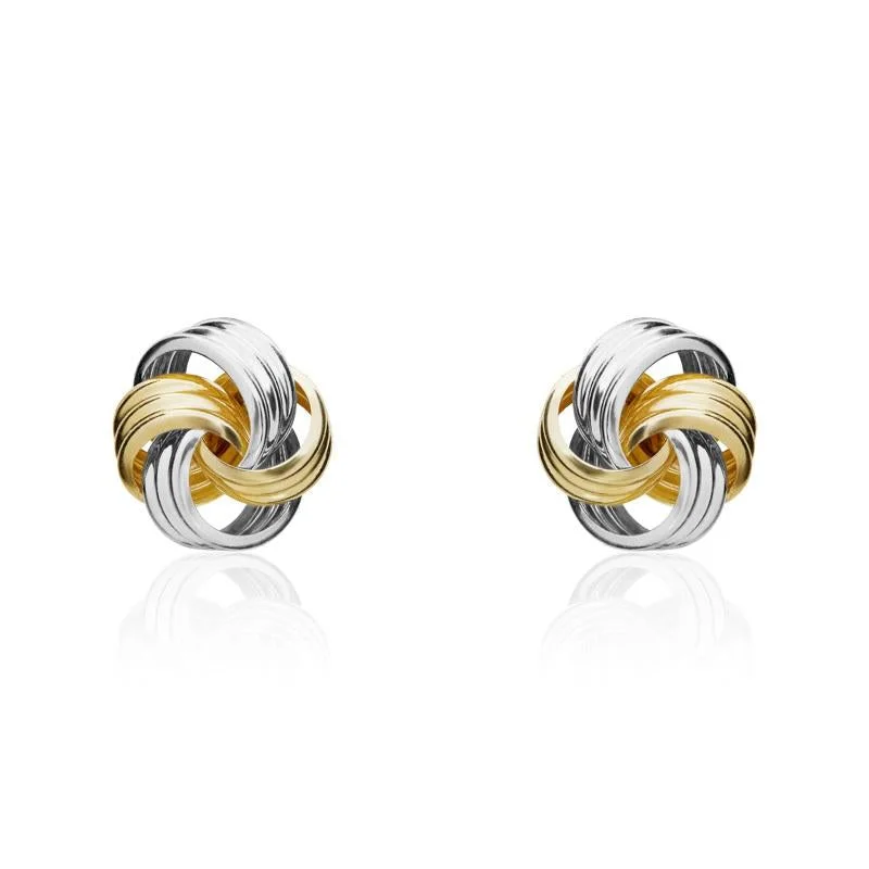 9ct Yellow and White Gold 8.5mm Ribbed Loop Knot Stud Earrings