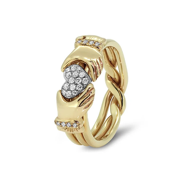 Puzzle rings with a hidden message engraved insideUnisex Claddagh Gold Diamond 3JOL-U