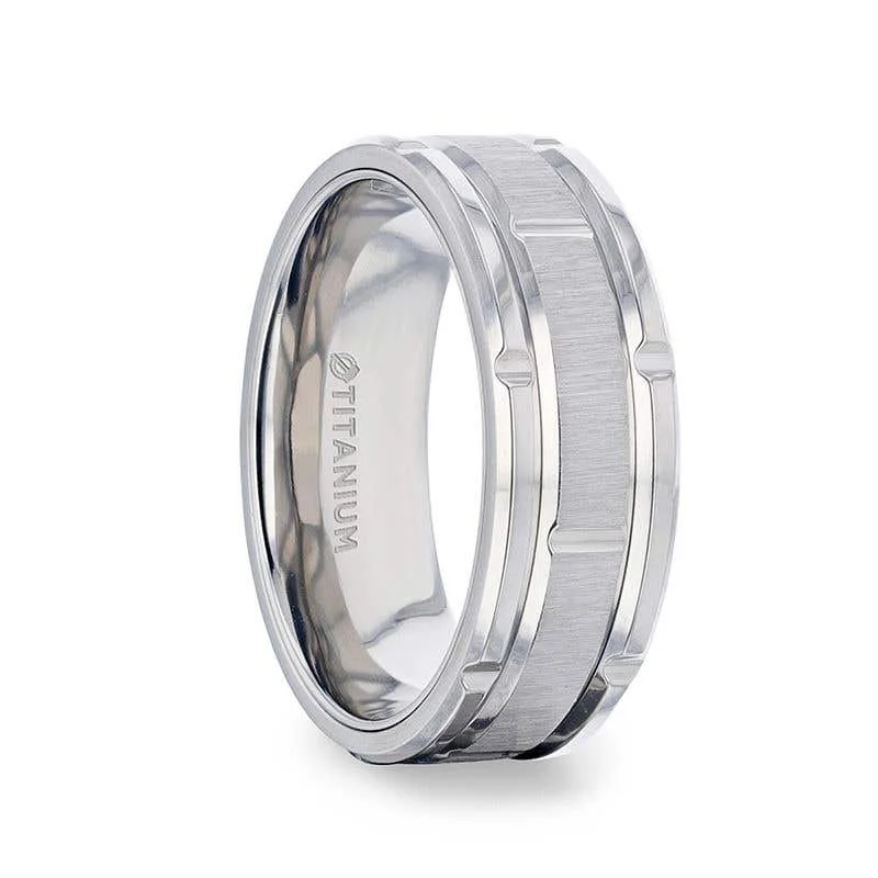 Men's diamond - encrusted engagement rings for a luxurious touchThorsten WARRICK Alternating Grooves And Horizontal Etched Finish Titanium Men's Wedding Band with Alternating Grooved Beveled Polished Edges - 8mm Men's diamond - encrusted engagement rings for a luxurious touchThorsten WARRICK Alternating Grooves And Horizontal Etched Finish Titanium Men's Wedding Band with Alternating Grooved Beveled Polished Edges - 8mm
