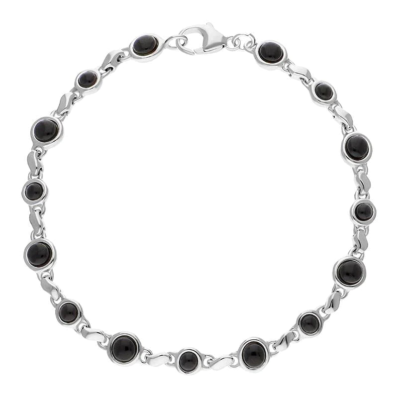 Sterling Silver Whitby Jet Round Bead Link Bracelet