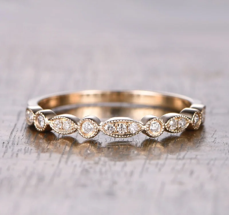Yellow gold anniversary rings with a warm lusterArt Deco Pave Set Diamond Half Eternity Wedding Band Yellow gold anniversary rings with a warm lusterArt Deco Pave Set Diamond Half Eternity Wedding Band