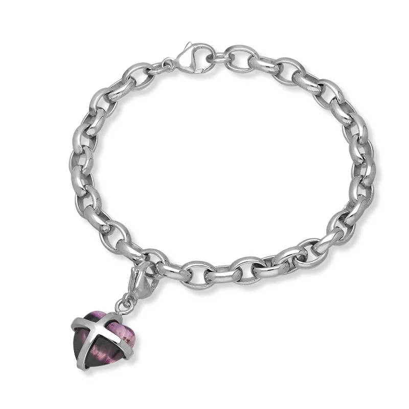Sterling Silver Blue John Small Cross Heart Charm Bracelet