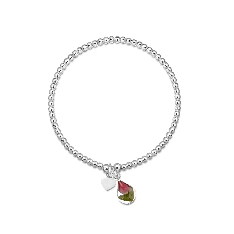 Shrieking Violet Sterling Silver Beaded Rosebud Pear Drop Charm Bracelet