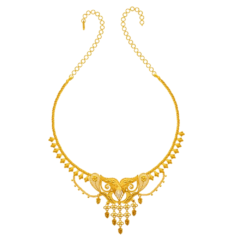 Cathedral - Style Women's Diamond Rings with a Raised Center Setting and Elaborate Metalwork22k Yellow Gold Necklace Cathedral - Style Women's Diamond Rings with a Raised Center Setting and Elaborate Metalwork22k Yellow Gold Necklace