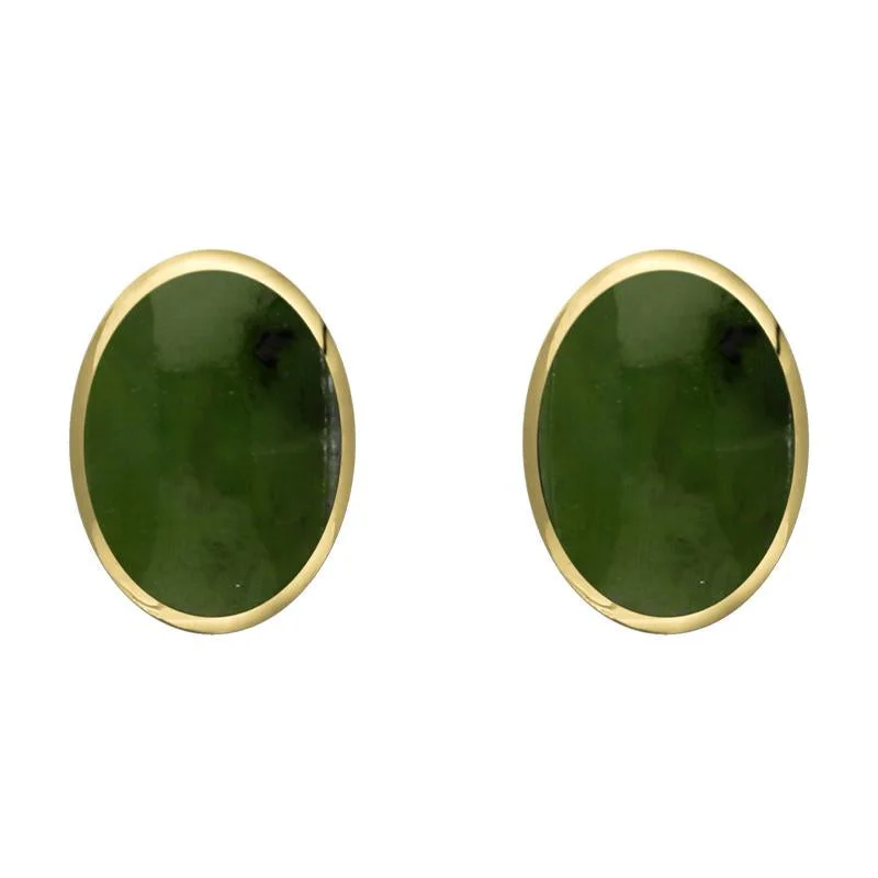 9ct Yellow Gold Jade 8 x 10mm Classic Large Oval Stud Earrings