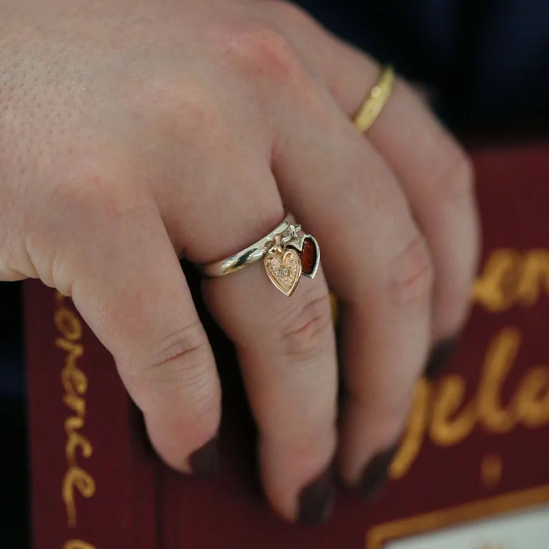 Cluster - Style Women's Diamond Rings with Multiple Small Diamonds Arranged in a Stunning PatternSecret Hearts 2-heart Silver Diamond Ring with 9ct Rose Gold & Red Enamel Cluster - Style Women's Diamond Rings with Multiple Small Diamonds Arranged in a Stunning PatternSecret Hearts 2-heart Silver Diamond Ring with 9ct Rose Gold & Red Enamel