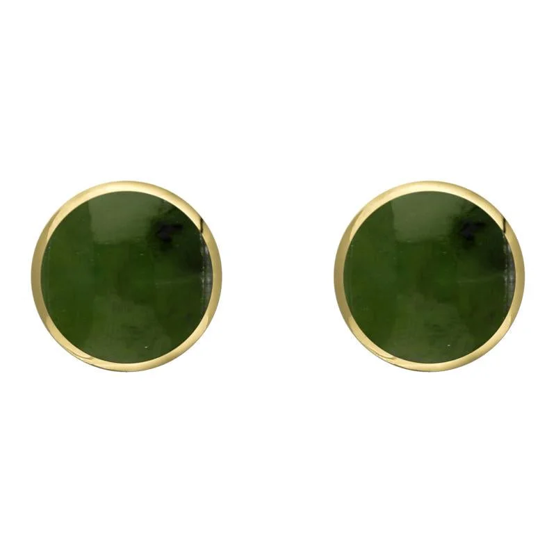 9ct Yellow Gold Jade 8mm Classic Large Round Stud Earrings