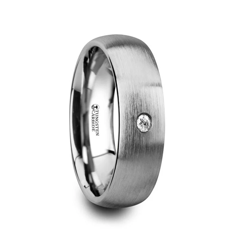 Men's adjustable - size rings for a perfect fitPEGASUS Brushed and Domed Tungsten Carbide Wedding Ring with White Diamond