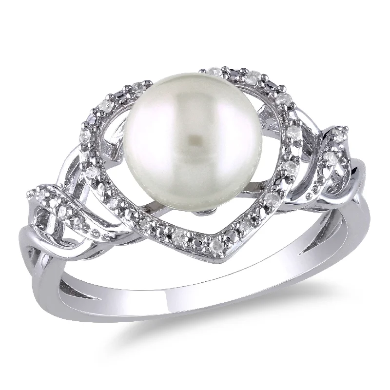 Miadora 8-8.5mm White Cultured Freshwater Pearl and 1/10ct TW Diamond Open Heart Ring in Sterling Silver Miadora 8-8.5mm White Cultured Freshwater Pearl and 1/10ct TW Diamond Open Heart Ring in Sterling Silver