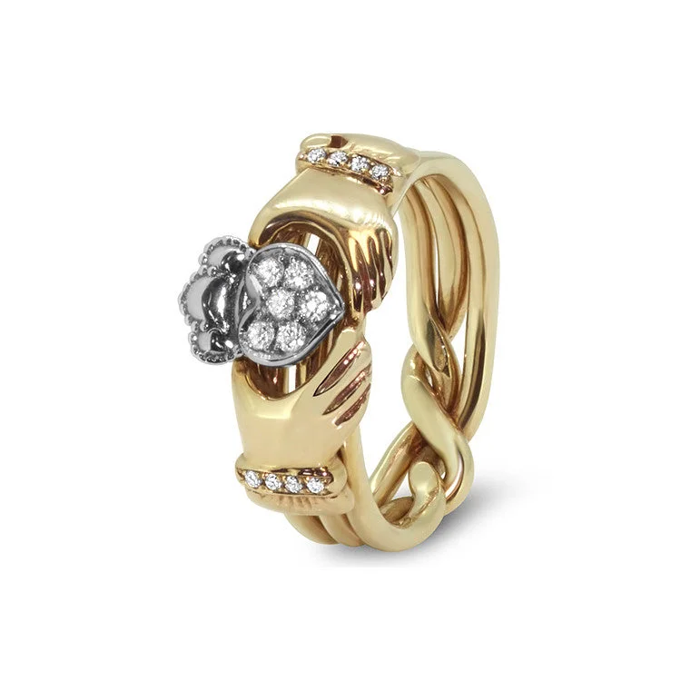 Hand - crafted puzzle rings made by local artisansUnisex Claddagh Gold Diamond 3AM-UD