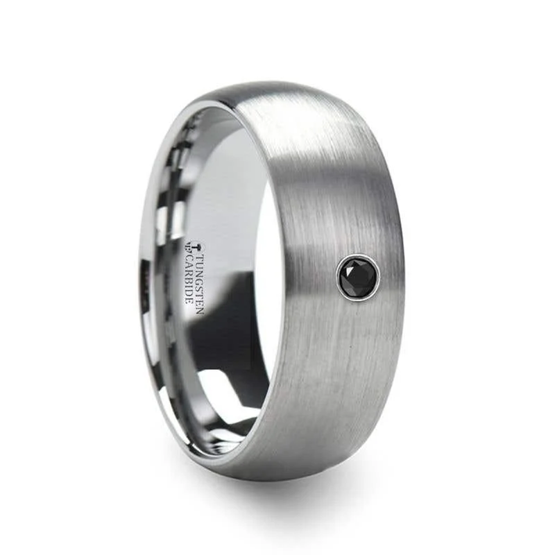 Men's sapphire - set rings for a royal blue hueThorsten PERSEID Tungsten Carbide Brushed Finish Domed Ring with Black Diamond - 6mm & 8mm Men's sapphire - set rings for a royal blue hueThorsten PERSEID Tungsten Carbide Brushed Finish Domed Ring with Black Diamond - 6mm & 8mm
