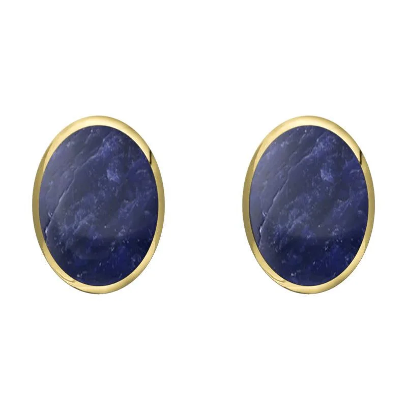 9ct Yellow Gold Sodalite 8 x 10mm Classic Large Oval Stud Earrings