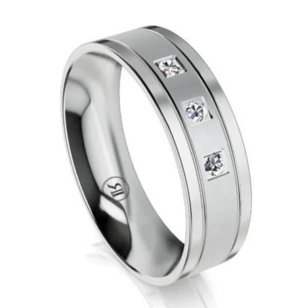 Channel - Set Women's Diamond Rings with Diamonds Securely Held in a Metal Groove for DurabilityThe Griffin White Gold Diamond Mens Wedding Ring Channel - Set Women's Diamond Rings with Diamonds Securely Held in a Metal Groove for DurabilityThe Griffin White Gold Diamond Mens Wedding Ring