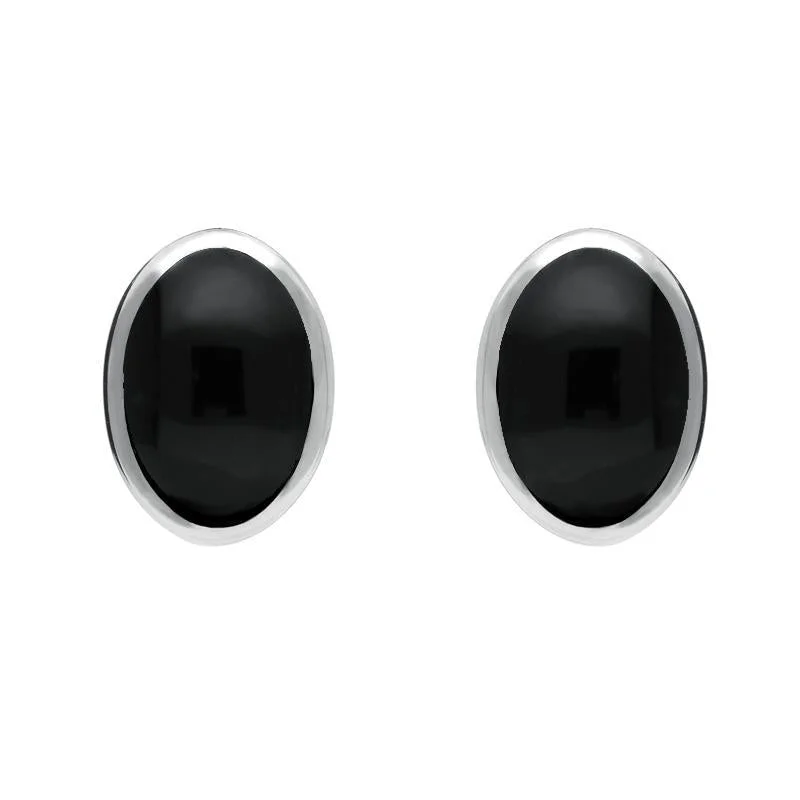 Sterling Silver Whitby Jet Oval Stud Earrings
