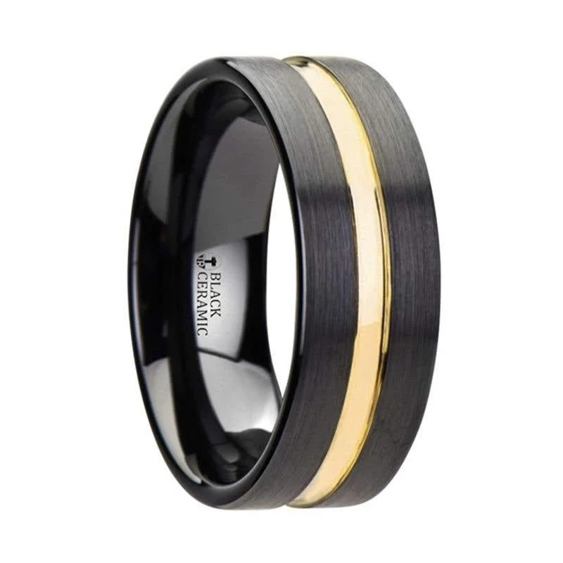 Men's anchor - themed rings for a nautical lookThorsten VIVALDI Black Ceramic Wedding Band With Yellow Gold Groove - 4mm 6mm or 8mm Men's anchor - themed rings for a nautical lookThorsten VIVALDI Black Ceramic Wedding Band With Yellow Gold Groove - 4mm 6mm or 8mm