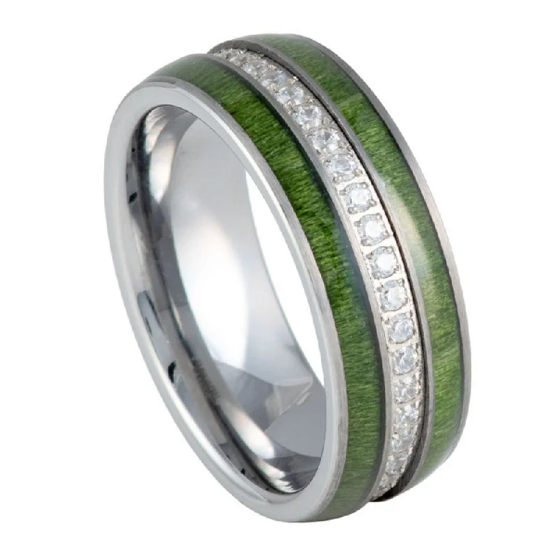 Men's amethyst - filled rings for a purple eleganceTungsten Jade Wood Inlay with White CZ Centered Eternity – 8mm Men's amethyst - filled rings for a purple eleganceTungsten Jade Wood Inlay with White CZ Centered Eternity – 8mm