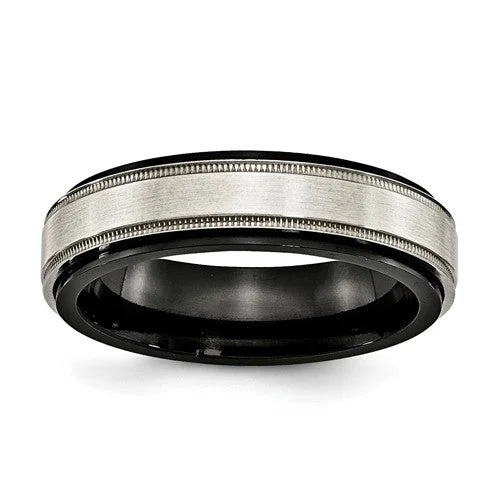 Men's anti - allergy rings for sensitive skinEdward Mirell Black Titanium & Sterling Silver Satin & Polished Milgrain Band Men's anti - allergy rings for sensitive skinEdward Mirell Black Titanium & Sterling Silver Satin & Polished Milgrain Band