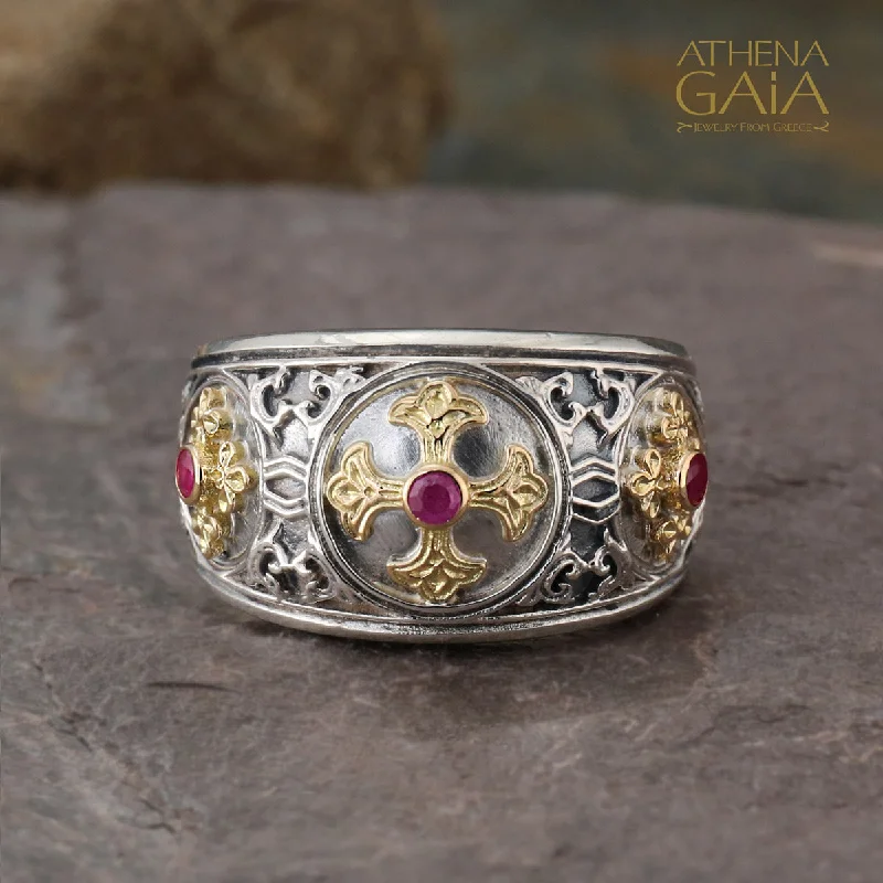 Women's Rings with Hidden Compartments for Secret KeepsakesTriple Cross Eastern Ruby Band Ring Women's Rings with Hidden Compartments for Secret KeepsakesTriple Cross Eastern Ruby Band Ring