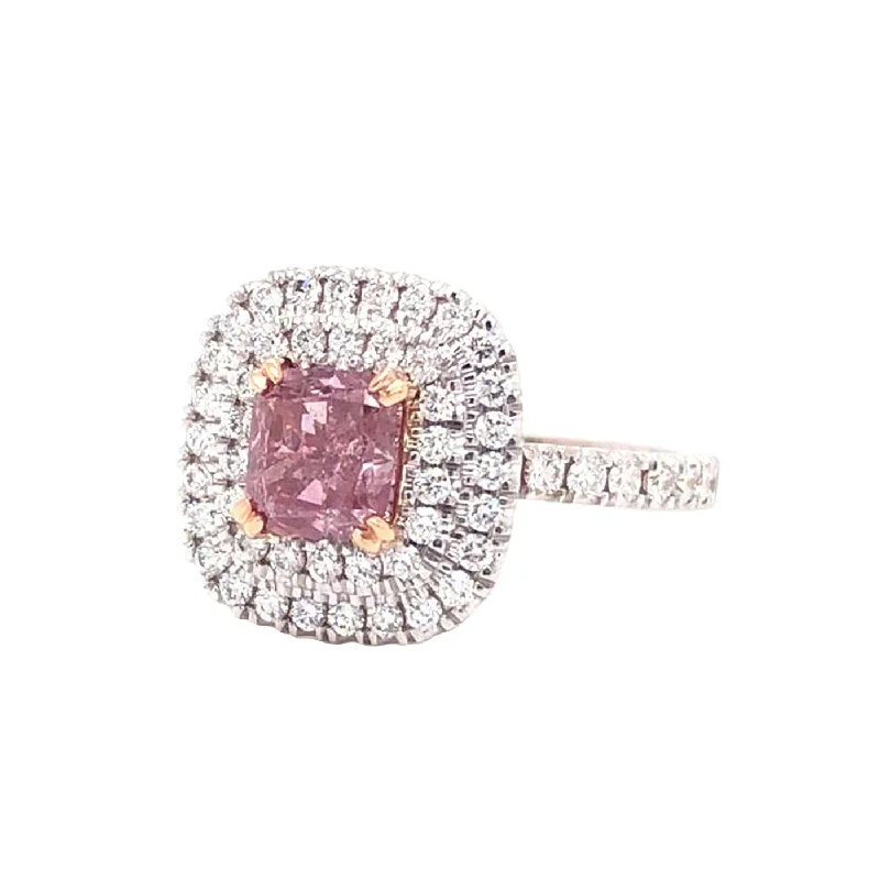 Women's Diamond Rings with Amethyst and Diamond Combinations for a Purple - Hued EleganceGIA 1.01ct Natural Fancy Intense Purplish Pink Diamond with Cushion Diamond Ring Women's Diamond Rings with Amethyst and Diamond Combinations for a Purple - Hued EleganceGIA 1.01ct Natural Fancy Intense Purplish Pink Diamond with Cushion Diamond Ring