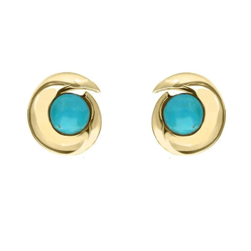 9ct Yellow Gold Turquoise Spiral Stud Earrings