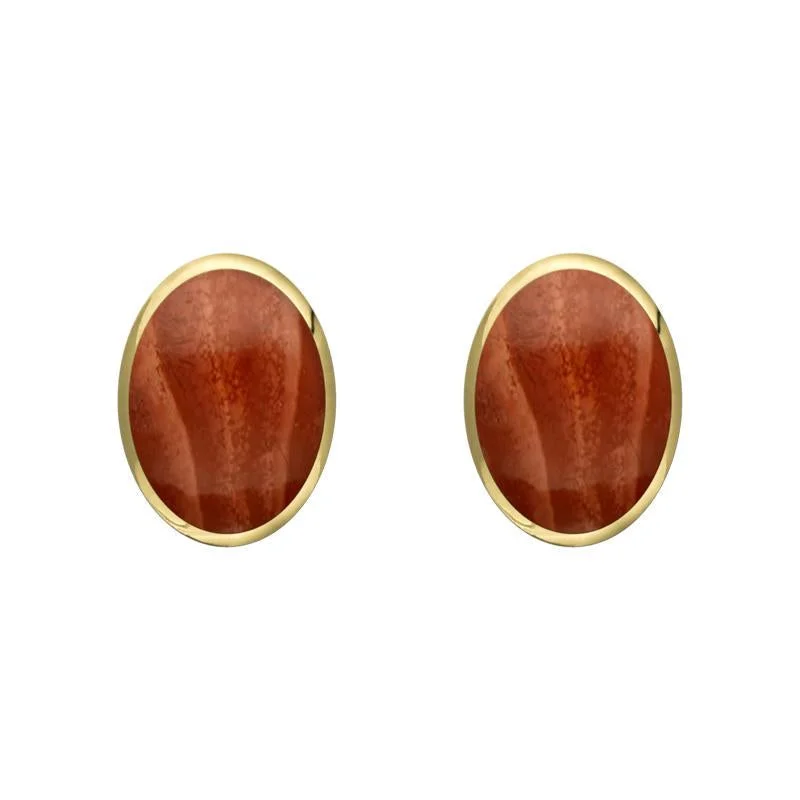 9ct Yellow Gold Jasper 7 x 5mm Classic Small Oval Stud Earrings
