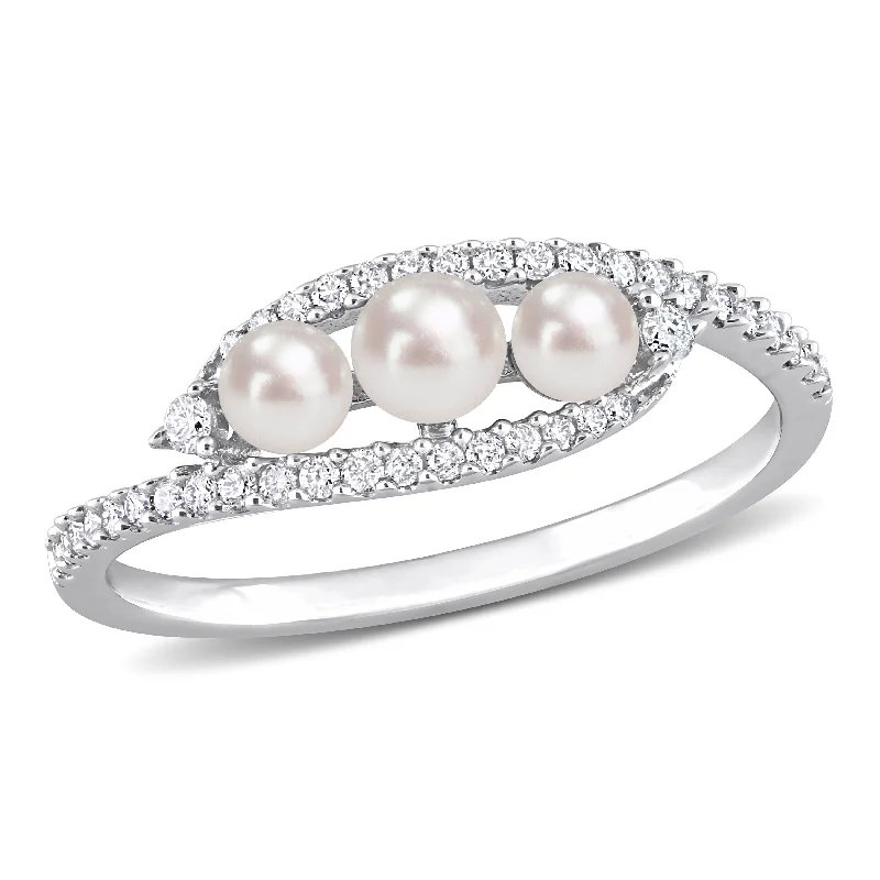 Miadora Cultured Freshwater Pearl and 1/5ct TDW Diamond Bypass Ring in 14k White Gold Miadora Cultured Freshwater Pearl and 1/5ct TDW Diamond Bypass Ring in 14k White Gold
