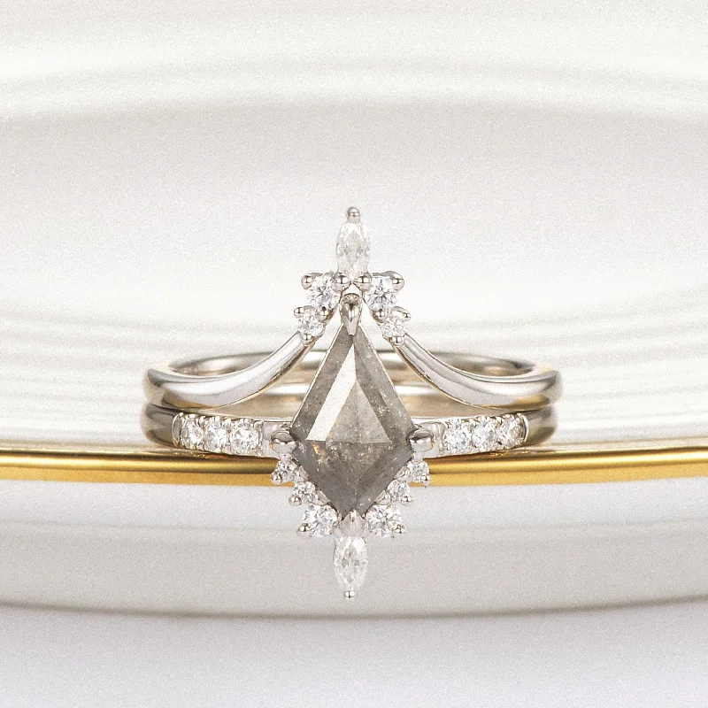 Princess - Cut Women's Diamond Rings in White Gold with a High - Clarity Diamond for a Modern LookSalt and Pepper Diamonds Kite Cut Engagement Ring Set 2pcs - Starla Princess - Cut Women's Diamond Rings in White Gold with a High - Clarity Diamond for a Modern LookSalt and Pepper Diamonds Kite Cut Engagement Ring Set 2pcs - Starla