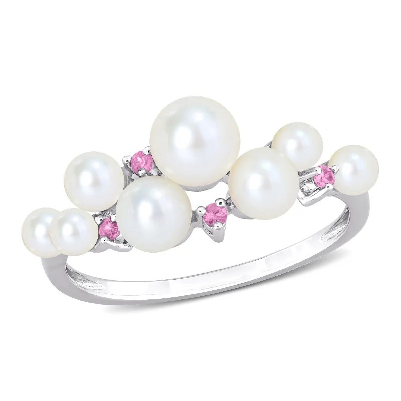 Miadora 3-5.5mm Cultured Freshwater Pearl and 1/10ct TGW Pink Sapphire Ring in Sterling Silver Miadora 3-5.5mm Cultured Freshwater Pearl and 1/10ct TGW Pink Sapphire Ring in Sterling Silver
