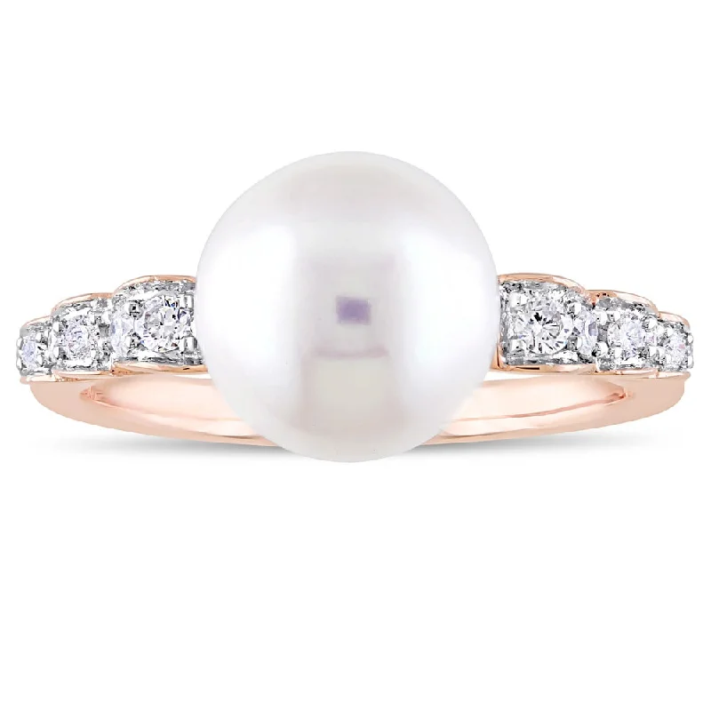 Miadora Signature Collection 10k Rose Gold Cultured Freshwater Pearl and 1/8ct TDW Diamond Solitaire Ring (9-9.5 mm) - White Miadora Signature Collection 10k Rose Gold Cultured Freshwater Pearl and 1/8ct TDW Diamond Solitaire Ring (9-9.5 mm) - White