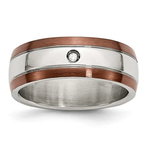 Men's kinetic rings with moving partsStainless Steel Brown IP-Plated Brushed Finish Diamond 8mm Polished Band Men's kinetic rings with moving partsStainless Steel Brown IP-Plated Brushed Finish Diamond 8mm Polished Band