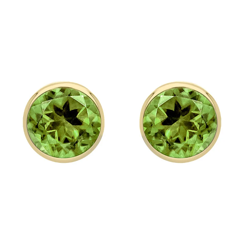 9ct Yellow Gold Peridot 4mm Round Rub Over Set Stud Earrings
