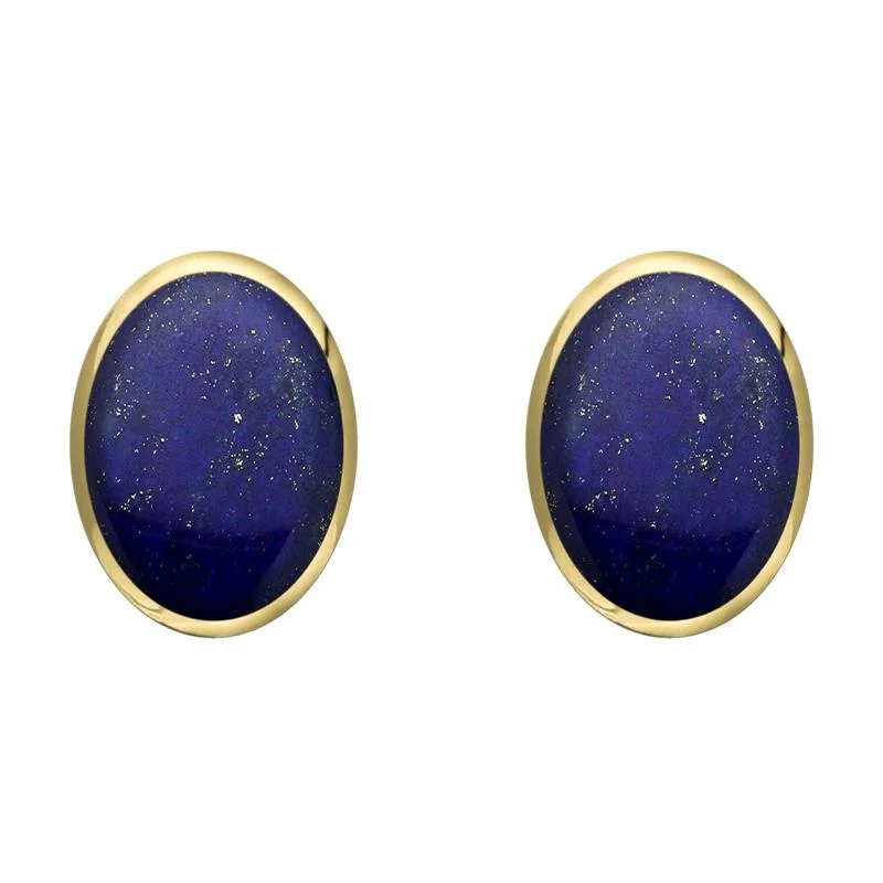 9ct Yellow Gold Lapis Lazuli 8 x 10mm Classic Large Oval Stud Earrings