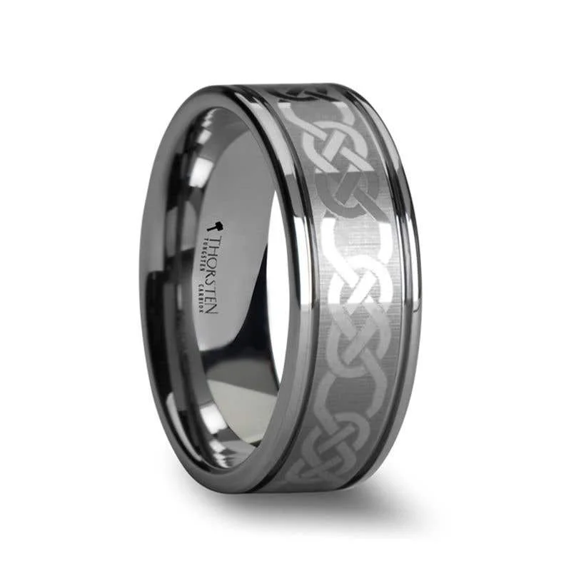 Men's sapphire - set rings for a royal blue hueThorsten PALATINE Laser Engraved Tungsten Ring with Celtic Pattern - 6mm 8mm or 10mm Men's sapphire - set rings for a royal blue hueThorsten PALATINE Laser Engraved Tungsten Ring with Celtic Pattern - 6mm 8mm or 10mm