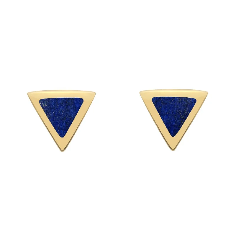 9ct Yellow Gold Lapis Lazuli Tiny Triangle Stud Earrings