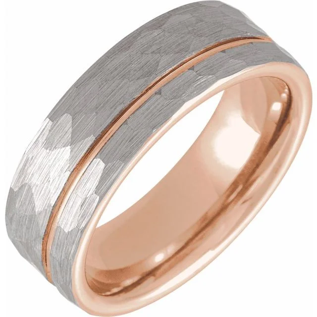 Men's music - note rings for musicians18K Rose Gold PVD Tungsten 8 mm Grooved Band