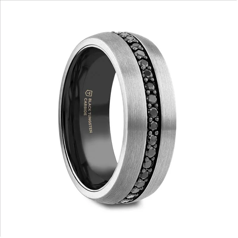Men's budget - friendly rings for cost - conscious shoppersThorsten PILOT Gunmetal Tungsten Ring with Black Sapphires - 8mm Men's budget - friendly rings for cost - conscious shoppersThorsten PILOT Gunmetal Tungsten Ring with Black Sapphires - 8mm