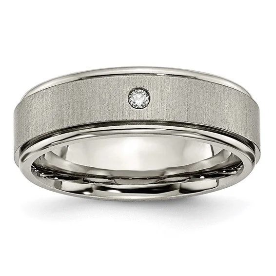 Men's multi - colored gemstone rings for a vibrant styleTitanium Brushed / Polished .05ct Diamond Rounded Edge 7mm Band Men's multi - colored gemstone rings for a vibrant styleTitanium Brushed / Polished .05ct Diamond Rounded Edge 7mm Band